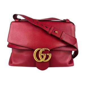 GUCCI Authentic Red Leather GG Marmont Shoulder Bag